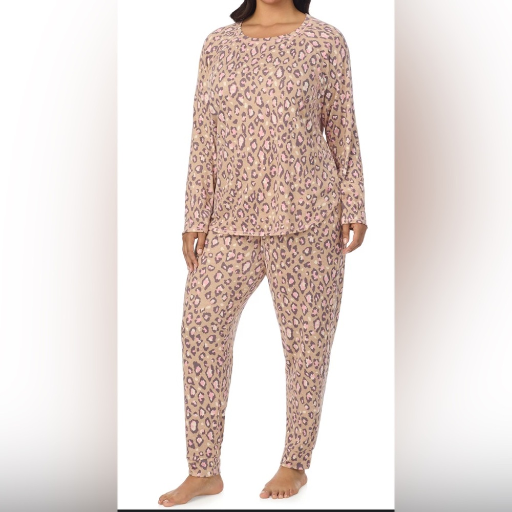 Cuddl Duds Brushed Sweater‎ Knit Long Sleeve Pajamas Set Pink Animal Print Small